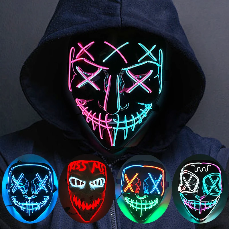 Led Purge Mask Halloween - Masque lumineux à LED néon sans