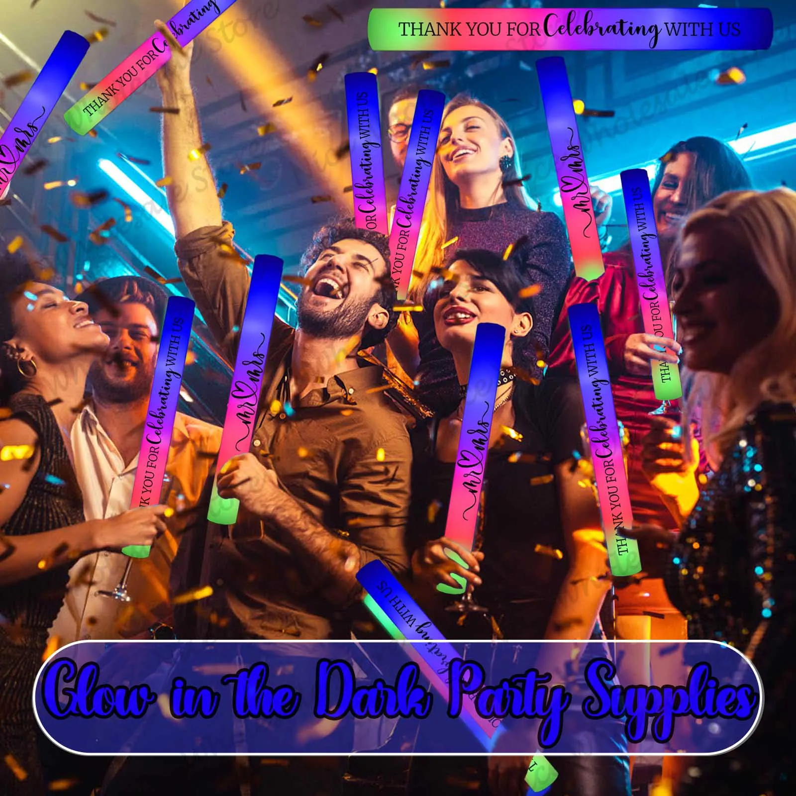 Flashing Led Foam Sticks Party - Bâtons lumineux LED en vrac, 100-30