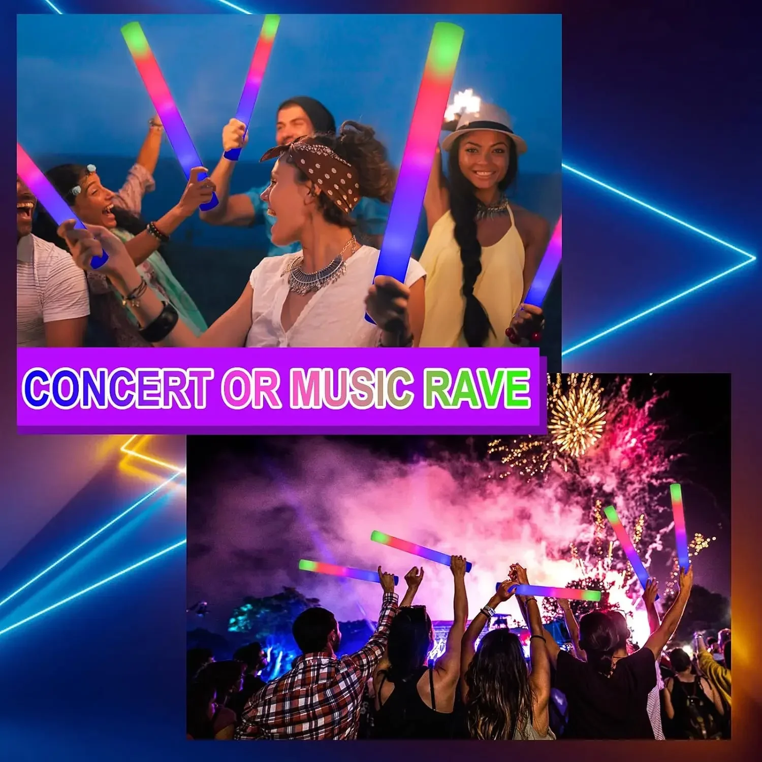 50 bâtonnets lumineux en mouss - Flashing Led Foam Sticks Party avis et prix